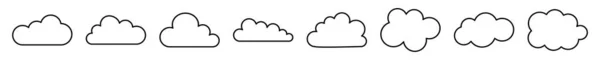 Conjunto Nuvem Diferentes Formas Linha Linha Fina Desenho Vetor Ilustração — Vetor de Stock