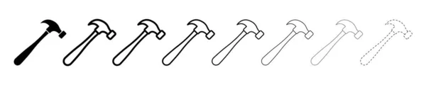 Set Des Hammers Verschiedene Linienformen Dünne Liniendesign Vektor Illustration — Stockvektor