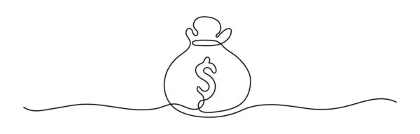 Para Torbası Şekil Çizimi Aralıksız Bir Çizgi Ince Çizgi Tasarım — Stok Vektör
