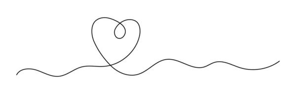 Love Heart Şekil Çizimi Aralıksız Bir Çizgi Ince Çizgi Tasarım — Stok Vektör
