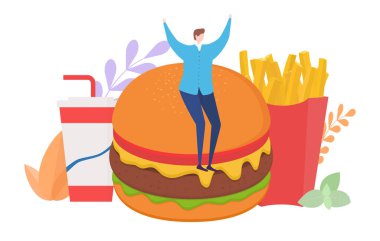 Fast Food konsepti, grafik ve web tasarımı için tasarım vektörü çizimi