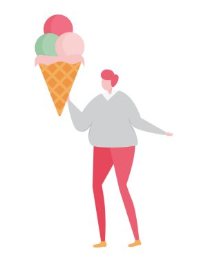Dondurma ve yaz yemeği konsepti, şeffaf bir arkaplanda izole edilmiş, düz tasarım vektör çizimi, grafik ve web tasarımı için