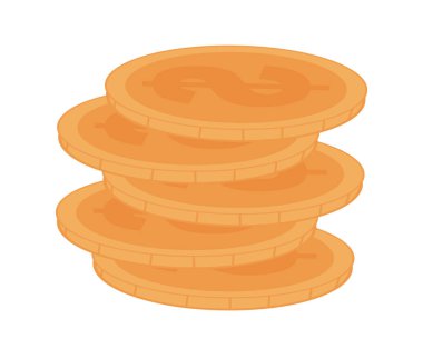 Saydam bir arkaplan, finans konsepti, düz tasarım vektör illüstrasyonuna sahip bozuk paralar yığını