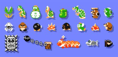 29 Ekim 2020: Super Mario Bros klasik video oyunu, piksel tasarım vektör illüstrasyonundaki düşman karakterler. Super Mario Bros, Nintendo tarafından geliştirilen ve yayımlanan bir platform video oyunudur.