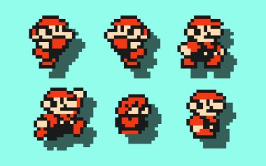 08 Aralık 2020: Mario hareketlerinin seti, Super Mario Bros 3 klasik video oyunu, piksel tasarım vektör illüstrasyonu. Super Mario Bros 3, Nintendo tarafından geliştirilen ve yayımlanan bir platform video oyunudur.