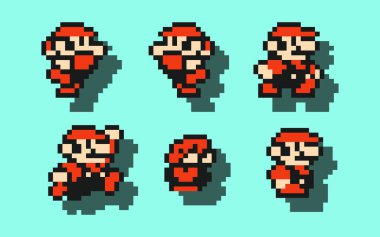 December 08, 2020: Set of Mario moves, art of Super Mario Bros 3 classic video game, pixel design vector illustration. Super Mario Bros 3 is a platform video game developed and published by Nintendo clipart