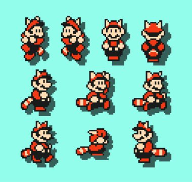 08 Aralık 2020: Mario Cat hareketleri seti, Super Mario Bros 3 klasik video oyunu sanatı, piksel tasarım vektör çizimi. Super Mario Bros 3, Nintendo tarafından geliştirilen bir platform video oyunudur.