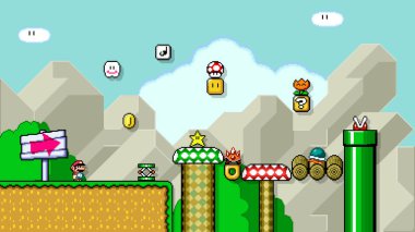 01 Şubat 2020: Super Mario World klasik video oyunu, piksel tasarım vektör illüstrasyonu. Super Mario World, Nintendo tarafından geliştirilen ve yayımlanan bir platform video oyunudur.