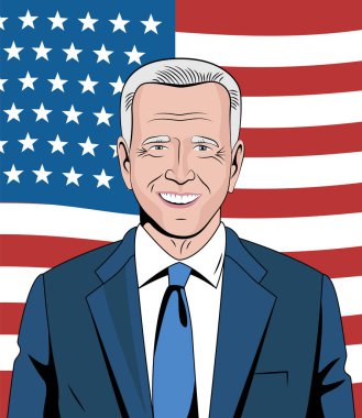 Kiyv, Ukrayna - 30 Mart 2022: ABD Başkanı, Joe Biden. Çizgi film Syle vektör çizimi