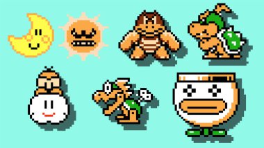Kiev, Ukraine - May 30, 2022: Set of Boss Enemies characters from Super Mario Bros 3 classic video game, pixel design vector illustration. Super Mario Bros 3 is a platform video game developed by Nintendo clipart