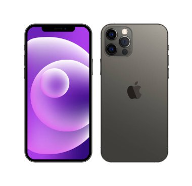 Kiev, Ukrayna - 28 Eylül 2022: Akıllı Telefon Apple iPhone 12 siyah renkli. iPhone, Apple tarafından tasarlanan ve pazarlanan bir akıllı telefon serisidir.