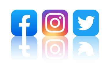 Kiev, Ukrayna - 28 Eylül 2022: Facebook, Instagram ve Twitter mobil uygulamaları yansıtmalı, vektör illüstrasyonlu simgeler