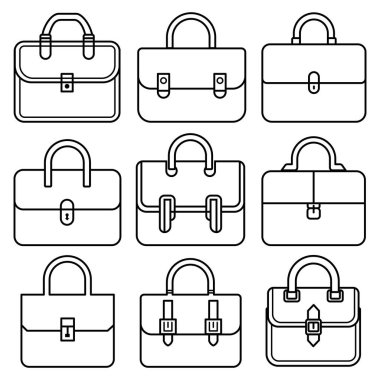 İş Çantası şablon çizgisi simgeleri seti, şeffaf bir arkaplan üzerinde, çizgi tasarım vektör çizimi, iş konsepti