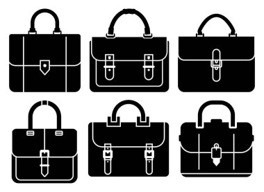 İş Çantası şablon düz simgeleri, şeffaf arkaplan, düz tasarım vektör çizimi, iş konsepti