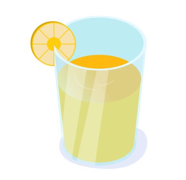 Sağlıklı gıda kavramı: Taze meyve suyu bardağı, şeffaf bir arka planda, 3d izometrik vektör çizimi