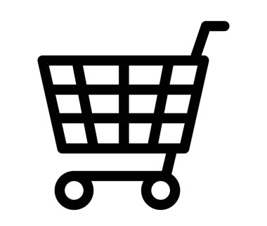 Alışveriş arabası simgesi, şeffaf bir arkaplan üzerinde, düz çizgi tasarımı, vektör illüstrasyonu