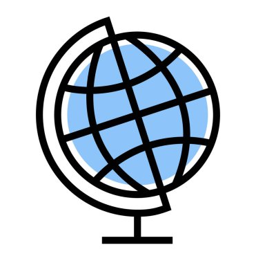 Şeffaf bir arkaplanda Dünya Küre simgesi, düz çizgi tasarımı, vektör illüstrasyonu