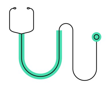 Tıbbi steteskop simgesi, şeffaf arkaplan, düz çizgi tasarımı, vektör illüstrasyonu