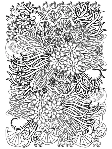 Çiçekler yetişkinler için Zentangle boyama sayfası. El çizimi vektör illüstrasyonu.