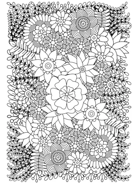 Çiçekler yetişkinler için Zentangle boyama sayfası. El çizimi vektör illüstrasyonu.