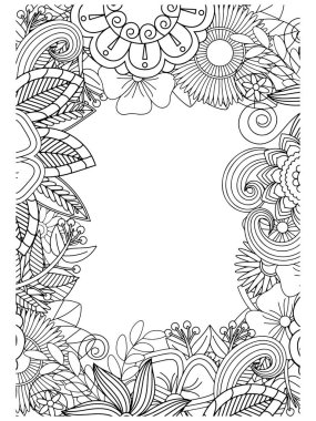 Zentangle kartpostal davet sınır çerçevesi yetişkin boyama kitap tarzı.