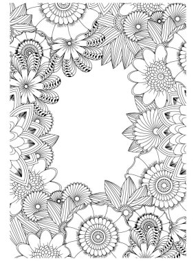 Zentangle kartpostal davet sınır çerçevesi yetişkin boyama kitap tarzı