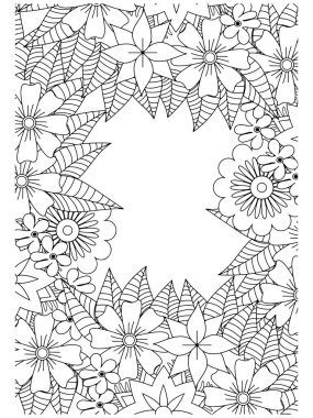 Zentangle çerçevesi ortada boş. Tek renkli çiçek desenli kenar