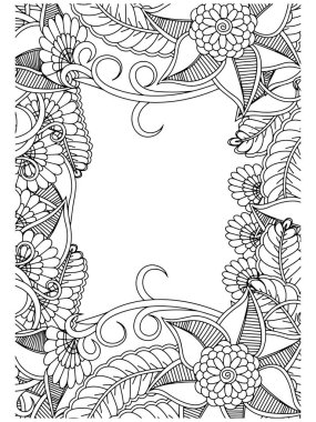 Zentangle çerçevesi ortada boş. Tek renkli çiçek desenli kenar