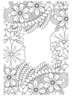 Zentangle çerçevesi ortada boş. Tek renkli çiçek desenli kenar