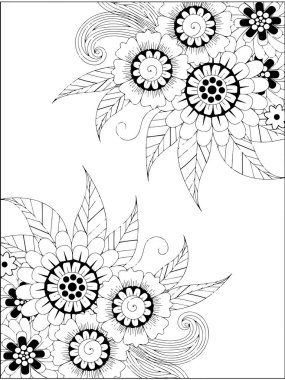 Çiçekli el yapımı Zentangle tarzı çerçeve. Karalama çiçekleri dekoratif kenar.