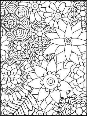 Çiçekler yetişkinler için Zentangle boyama sayfası. El çizimi vektör illüstrasyonu.