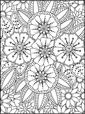Çiçekler yetişkinler için Zentangle boyama sayfası. El çizimi vektör illüstrasyonu.