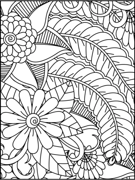 Çiçekler yetişkinler için Zentangle boyama sayfası. El çizimi vektör illüstrasyonu.