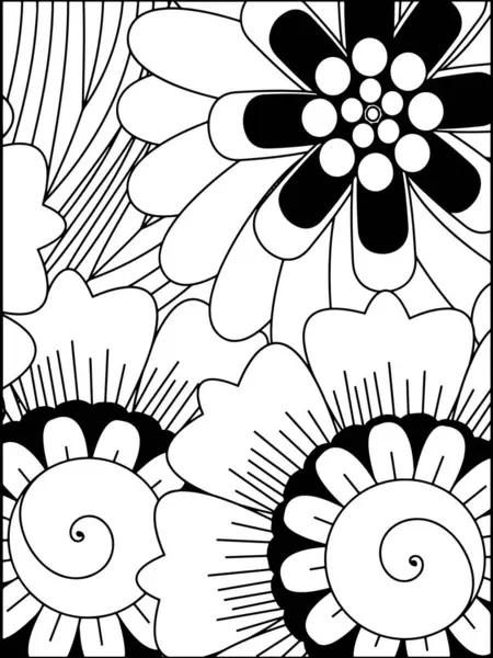 Renkler için siyah-beyaz çiçek deseni. Karalama çiçeği çizimi. Sanat terapisi boyama sayfası. Her yaş için rahatlatıcı. Yetişkinler ve çocuklar için.