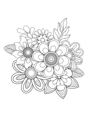 Yetişkinler için çiçek boyama kitabı. Siyah ve beyaz vektör çizimi.