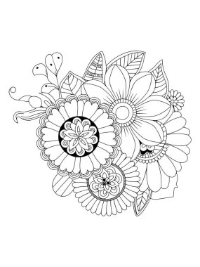 Çiçekli güzel tek renkli vektör çizimi. Renk sayfası.