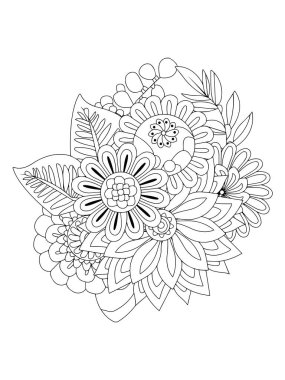 Zentangle stilize çiçekler ve balıklar. El çizimi vektör illüstrasyonu.