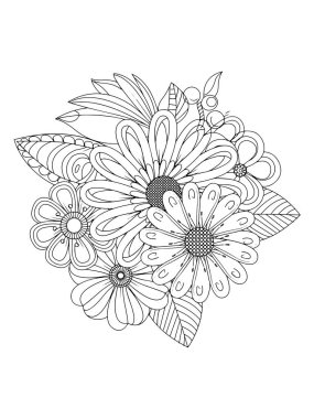 Papatya desenli el çizimi çiçek buketi. Vektör illüstrasyonu.