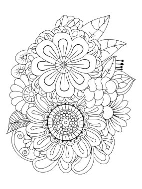 Vektör el karalama çiçeği. Yetişkinler için boyama kitabı sayfası.