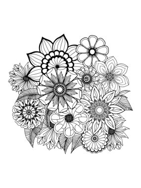 Black and white floral pattern for coloring book page. Vector illustration. clipart