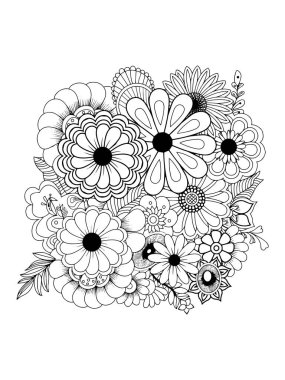 Black and white floral pattern for coloring book page. Vector illustration. clipart