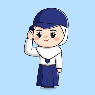 Endonezyalı ortaokul öğrencisi tatlı tesettürlü kız karakter Kawaii chibi