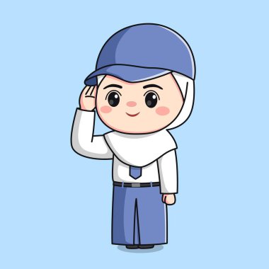 Endonezyalı lise öğrencisi tatlı tesettürlü kız karakter Kawaii chibi