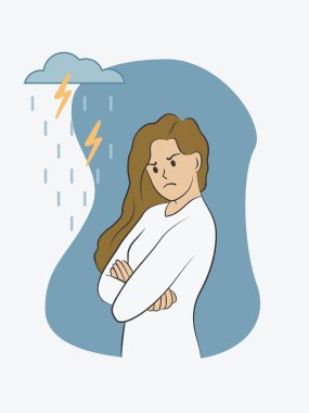 Kahverengi saçlı bir kadının kızgın İfade çizimi EPS Vektörü