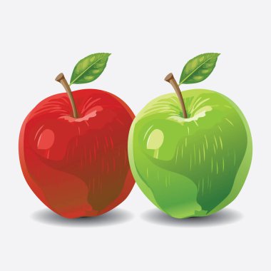 Bir kırmızı ve yeşil elma EPS Vektörünün izole edilmişi