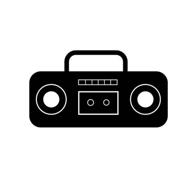 Teyp simgesi beyaz arkaplanda izole edildi. Siyah kaset kaydedici. Müzik simgesi