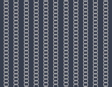 Şık Kumaş ve Duvar Kağıdı Tasarımı için Koyu Mavi Arkaplanda Dikey Çizgili Zarif Birleştirilmiş Zincir Deseni