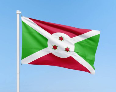 Burundi bayrağı gökyüzü arka planında. Gerçekçi bayrak çizimi