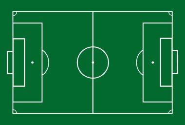 Düz bir futbol sahası. Futbol sahası illüstrasyonu. Üst görünüm