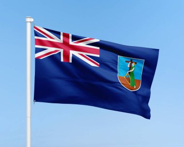 Montserrat bayrağı gökyüzünde asılı duruyor. Gerçekçi bayrak çizimi